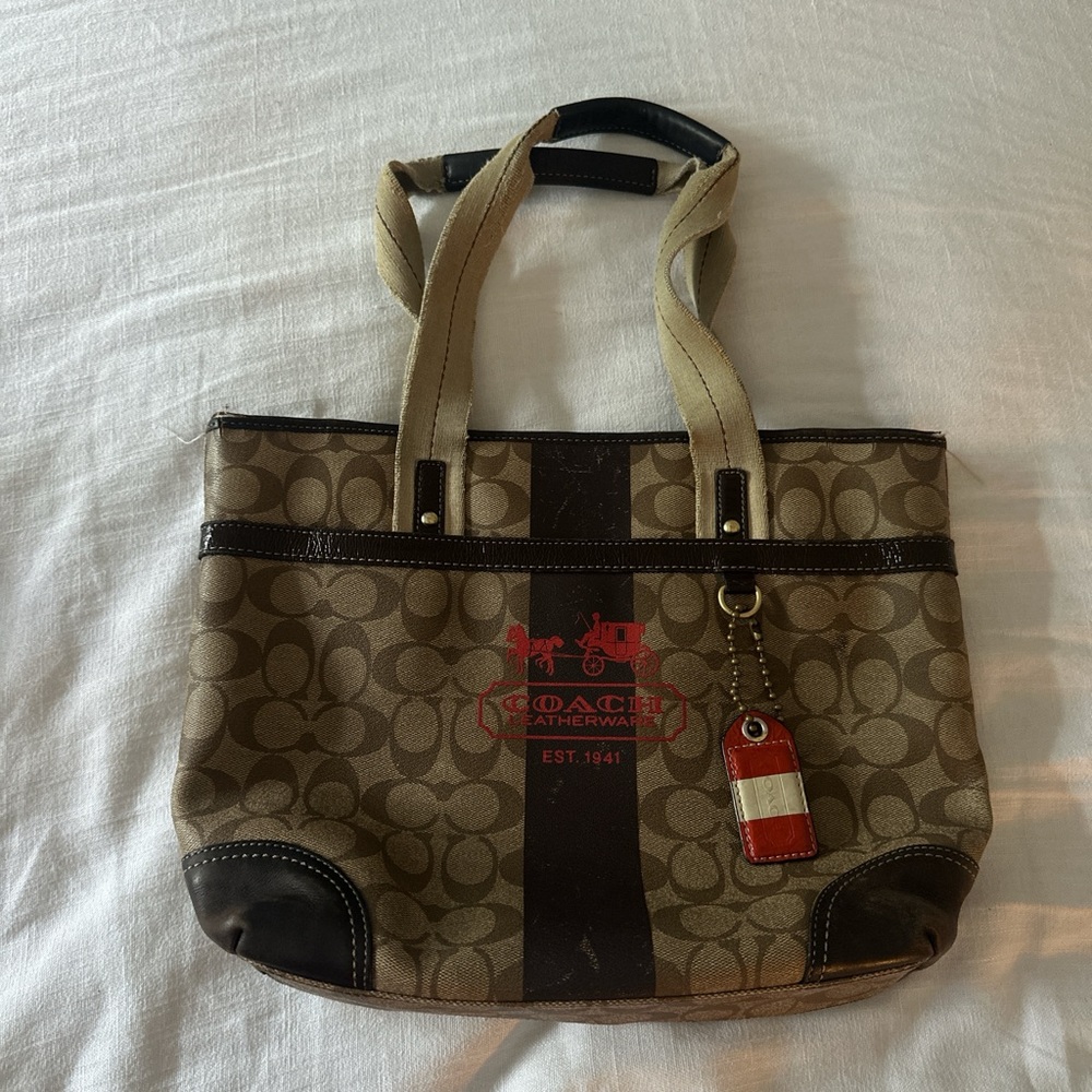 Coach Brown and Tan Signature Tote